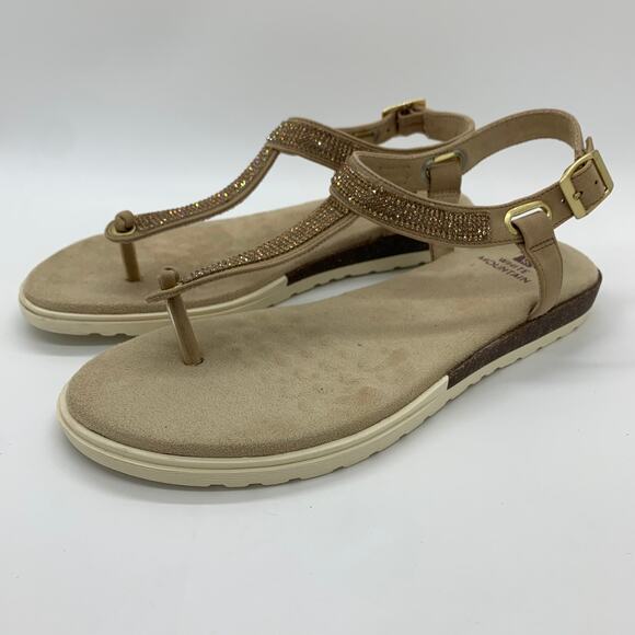 White Mountain Parana Thong Flat Sandals Size 8.5 NIB Tan T-Strap Open Toe - Picture 1 of 11